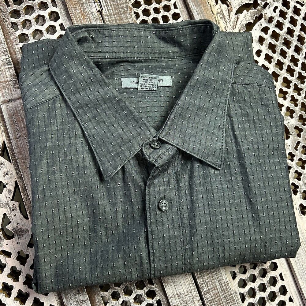 Johnston & Murphy Shirt Men's XXL Gray Black Dotted Button Down Long Sleeve